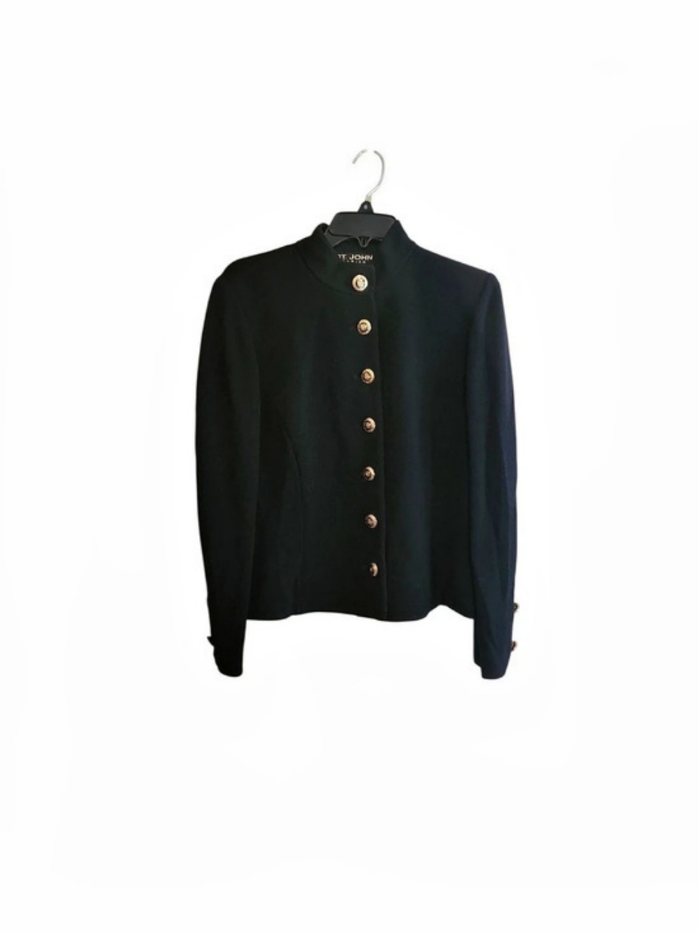 St. John Basic Button Front Black Blazer Cardigan Size 12 Like New